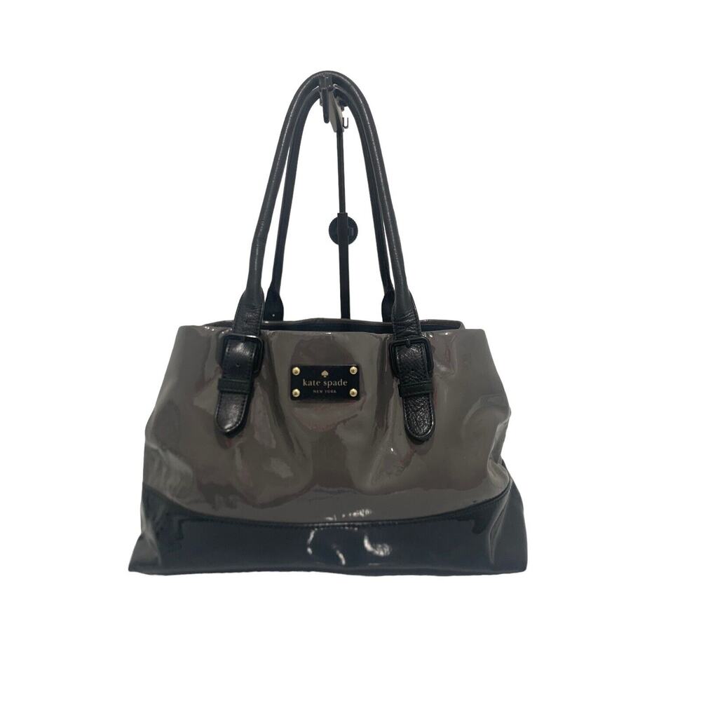 Kate Spade Carlisle Street Elena Patent Leather Black and Grey Purse Handbag